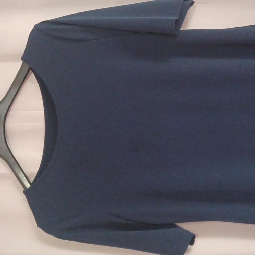 Susan Graver Navy Blue Short Sleeve Round Neck Top, Stretch - Picture 3 of 12